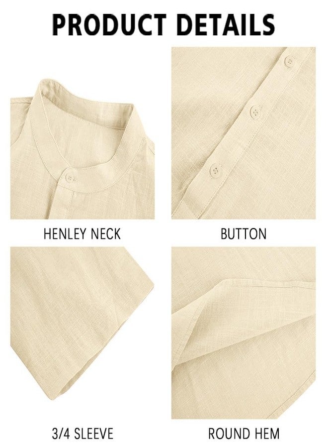 Ryannology Mens Linen Shirts Henley 3/4 Sleeve Casual Cotton T-Shirt Regular-Fit Lightweight Beach Yoga Tunic Tops - Image 2